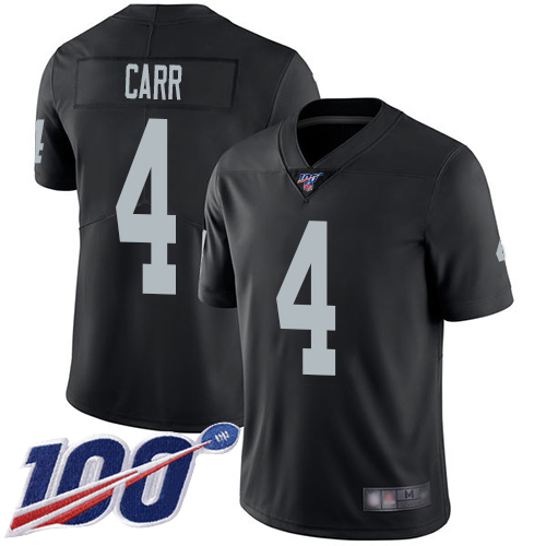 Men Oakland Raiders Limited Black Derek Carr Home Jersey NFL Football #4 100th Season Vapor Jersey->nfl t-shirts->Sports Accessory